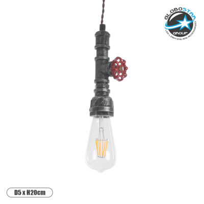 LEDTM® SPIGOT 01583 Vintage Κρεμαστό Φωτιστικό Οροφής με Ντουί 1 x E27 AC 220-240V IP20 - Ασημί & Κόκκινο - Μ5 x Π5 x Y20cm