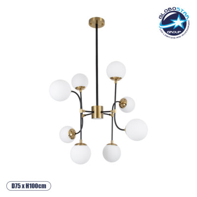 LEDTM® STARDUST 01649 Vintage Φωτιστικό Οροφής με Ντουί 8 x E27 AC 220-240V IP20 - Μαύρο & Χρυσό - Μ75 x Π75 x Υ100cm