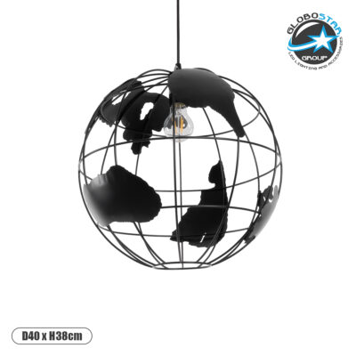 LEDTM® EARTH 01663 Vintage Κρεμαστό Φωτιστικό Οροφής με Ντουί 1 x E27 AC 220-240V IP20 - Μαύρο - Μ40 x Π40 x Υ38cm