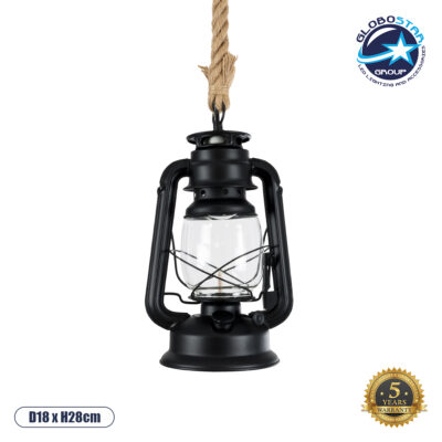 LEDTM® BARBAROSSA 01704 Vintage Κρεμαστό Φωτιστικό Οροφής με Ντουί 1 x E27 AC 220-240V IP20 - Μαύρο - Μ18 x Π18 x Υ28cm