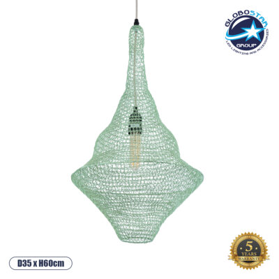 LEDTM® KENTUCKY 01873 Vintage Κρεμαστό Φωτιστικό Οροφής με Ντουί 1 x E27 AC 220-240V IP20 - Τιρκουάζ - Μ35 x Π35 x Υ60cm