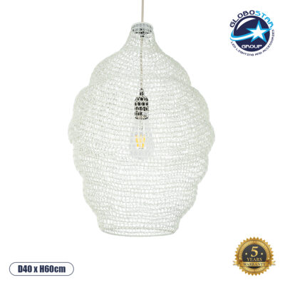 LEDTM® KENTUCKY 01898 Vintage Κρεμαστό Φωτιστικό Οροφής με Ντουί 1 x E27 AC 220-240V IP20 - Λευκό - Μ40 x Π40 x Y60cm