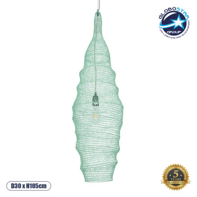 LEDTM® KENTUCKY 01909 Vintage Κρεμαστό Φωτιστικό Οροφής με Ντουί 1 x E27 AC 220-240V IP20 - Τιρκουάζ - Μ30 x Π30 x Y105cm