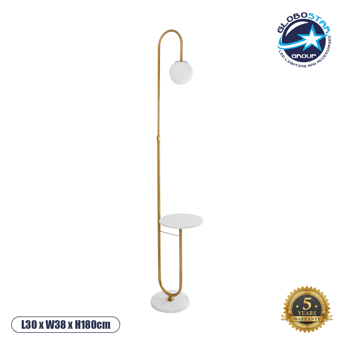 LEDTM® CORDELIA 02025 Μοντέρνο Επιδαπέδιο Φωτιστικό με Ντουί 1 x E27 AC 220-240V IP20 - Χρυσό & Λευκό - Μ30 x Π38 x Υ180cm
