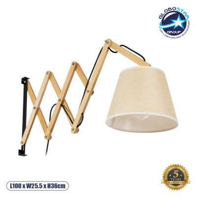 LEDTM® TALISHA 02028 Μοντέρνο Φωτιστικό Τοίχου - Απλίκα με Ντουί 1 x E27 AC 220-240V IP20 - Μπεζ - Μ100 x Π15 x Υ36cm