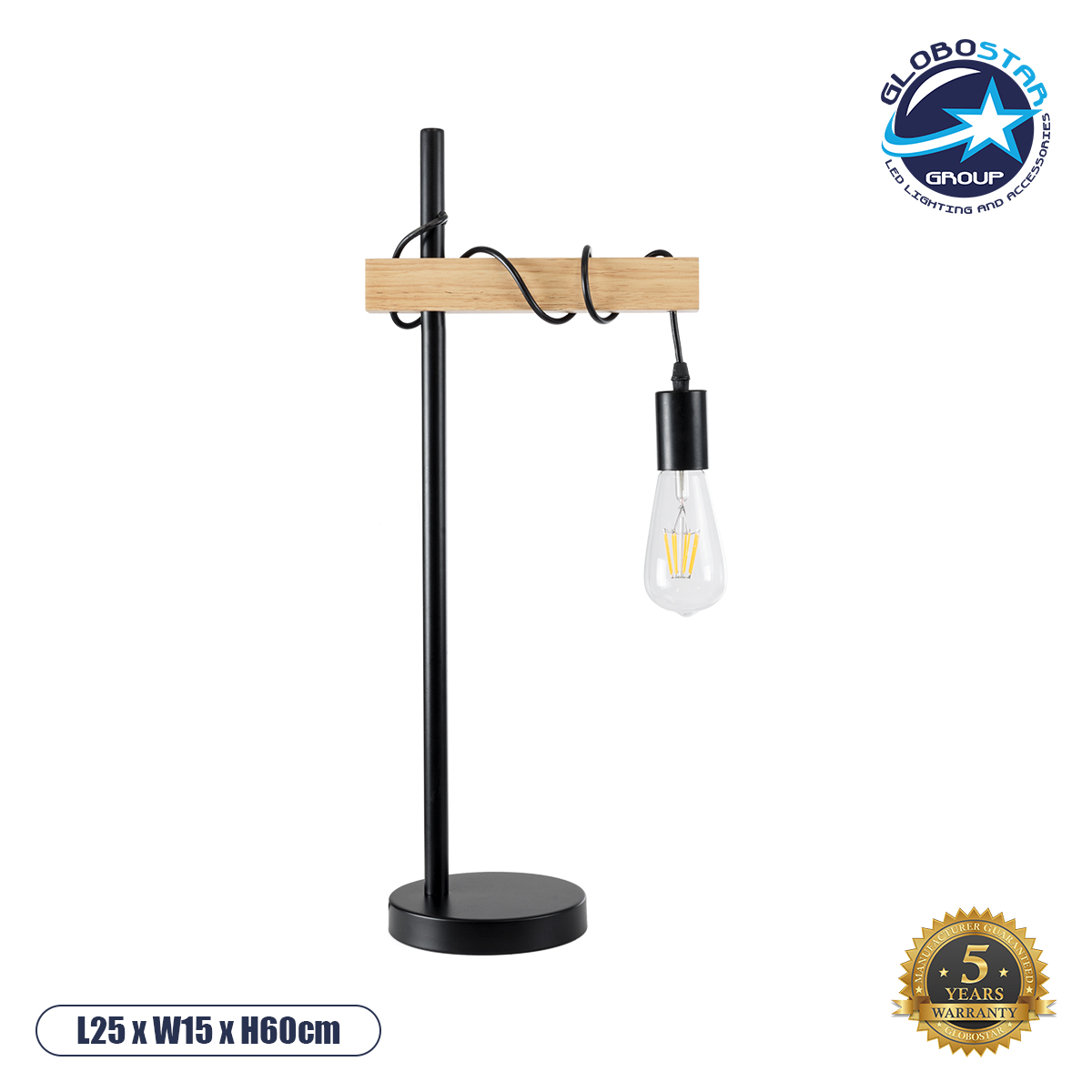 LEDTM® MINDELO 02032 Μοντέρνο Επιτραπέζιο Φωτιστικό Πορτατίφ με Ντουί 1 x E27 AC 220-240V IP20 - Μαύρο & Μπεζ - Μ25 x Π15 x Υ60cm