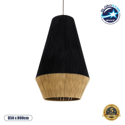 LEDTM® SALERNO 02080 Boho Κρεμαστό Φωτιστικό Οροφής με Ντουί 1 x E27 AC 220-240V IP20 - Μαύρο & Μπεζ - Μ50 x Π50 x Υ80cm