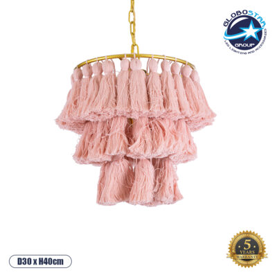 LEDTM® MISSOULA 02086 Boho Κρεμαστό Φωτιστικό Οροφής με Ντουί 1 x E27 AC 220-240V IP20 - Ροζ & Χρυσό - Μ30 x Π30 x Υ40cm