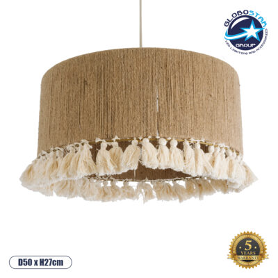LEDTM® PUERTORICO 02094 Boho Κρεμαστό Φωτιστικό Οροφής με Ντουί 1 x E27 AC 220-240V IP20 - Μπεζ & Λευκό - Μ50 x Π50 x Υ27cm