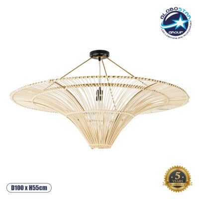 LEDTM® PALERMO 02153 Boho Φωτιστικό Οροφής με Ντουί 1 x E27 AC 220-240V IP20 - Μπεζ - Μ100 x Π100 x Υ55cm