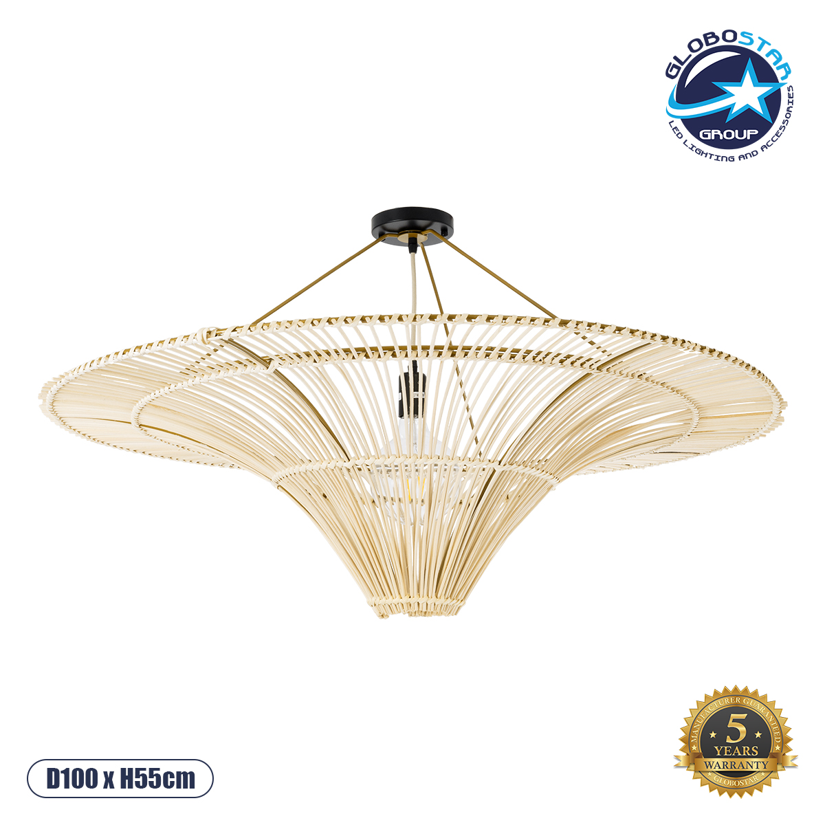 LEDTM® PALERMO 02153 Boho Φωτιστικό Οροφής με Ντουί 1 x E27 AC 220-240V IP20 - Μπεζ - Μ100 x Π100 x Υ55cm
