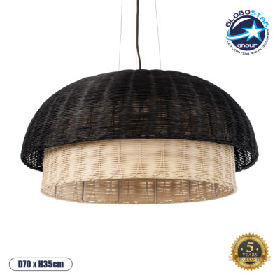 LEDTM® CORSICA 02216 Boho Κρεμαστό Φωτιστικό Οροφής με Ντουί 1 x E27 AC 220-240V IP20 - Μαύρο & Μπεζ - Μ70 x Π70 x Υ35cm
