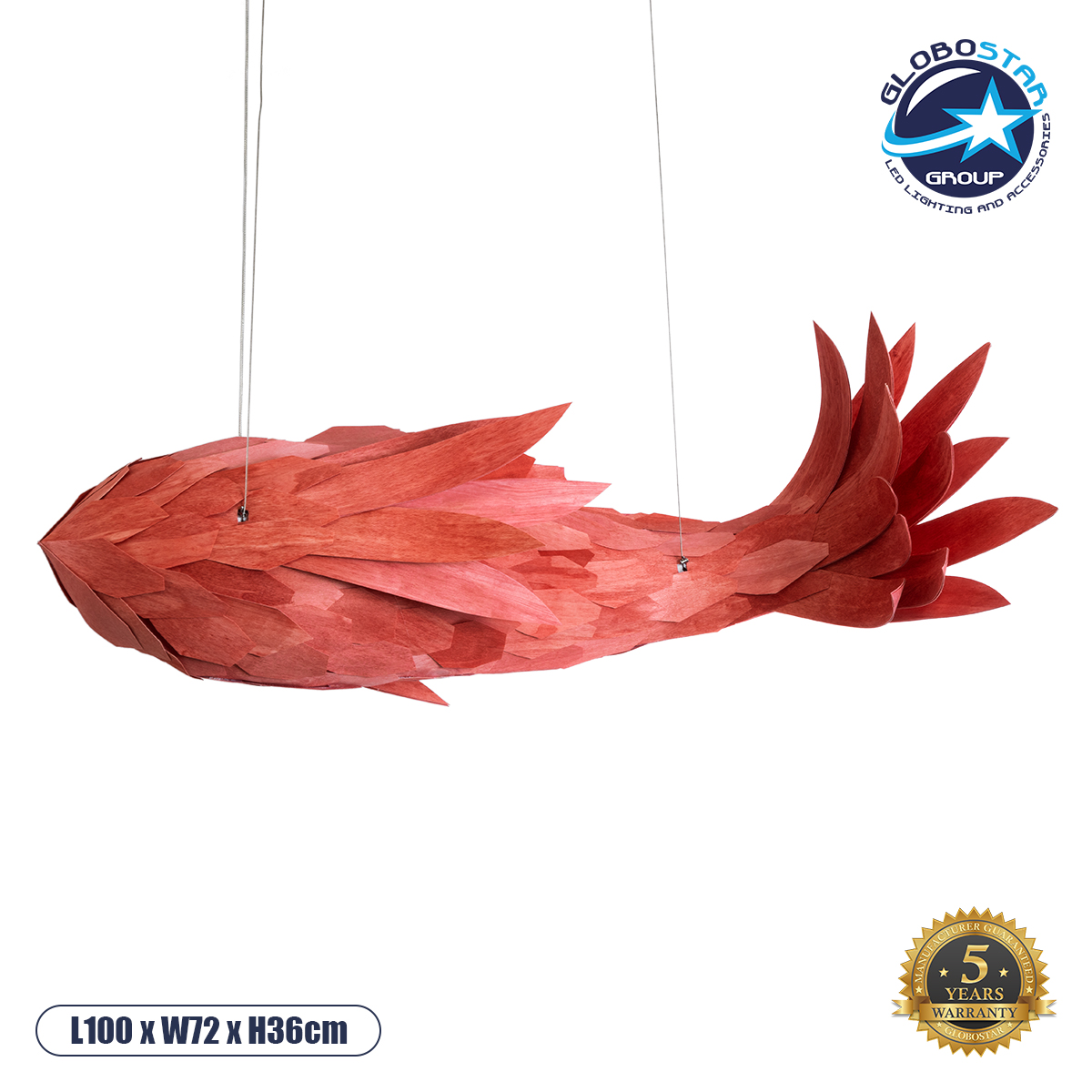LEDTM® GOURAMI 02361 Μοντέρνο Κρεμαστό Φωτιστικό Οροφής με Ντουί 1 x E27 AC 220-240V IP20 - Κόκκινο - Μ100 x Π72 x Υ36cm