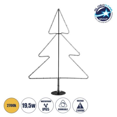 LEDTM® XMAS-TREE-SMALL Χριστουγεννιάτικο Διακοσμητικό Φωτιστικό LED 19,5W 780lm 360° AC 220-240V Αδιάβροχο IP65 Θερμό Λευκό 2700K - Μαύρο & Διάφανο - M102 x Π25 x Υ142cm - 2 Χρόνια Εγγύηση