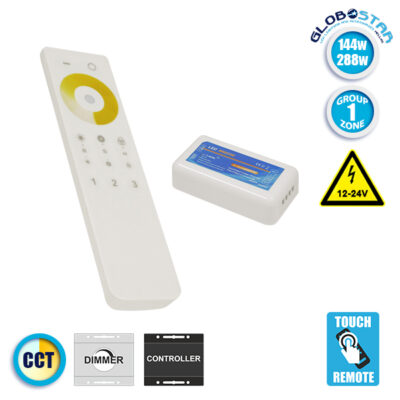 Ασύρματο LED Dimmer με Χειριστήριο Αφής 2.4G RF CCT 2 Χρωμάτων για Ένα Group 12v (144w) - 24v (288w) DC LEDTM 04040