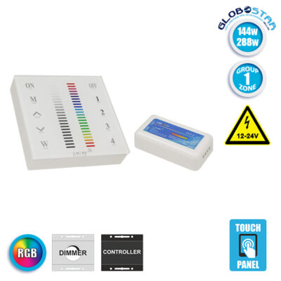 Ασύρματος LED RGB Controller με Χειριστήριο Τοίχου Αφής 2.4G RF 12v (144w) - 24v (288w) DC για Ένα Group LEDTM 04051