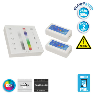 Ασύρματος LED RGB Controller με Χειριστήριο Τοίχου Αφής 2.4G RF 12v (288w) - 24v (576w) DC για Δυο Group LEDTM 04052