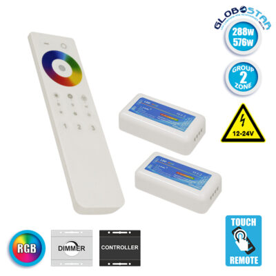 Ασύρματος LED RGB Controller με Χειριστήριο Αφής 2.4G RF για Δυο Group 12v (288w) - 24v (576w) DC LEDTM 04142