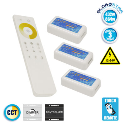 Ασύρματο LED Dimmer με Χειριστήριο Αφής 2.4G RF CCT 2 Χρωμάτων για Τρια Groups 12v (432w) - 24v (864w) DC LEDTM 04340