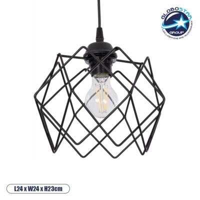 LEDTM® SOLON 201-0059 Μοντέρνο Κρεμαστό Φωτιστικό Οροφής με Ντουί 1 x E27 AC 220-240V IP20 - Μαύρο - Μ24 x Π24 x Υ23cm