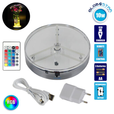 Διακοσμητική Επιτραπέζια Επαναφορτιζόμενη Βάση LED RGB Με Χειριστήριο LEDTM 06010