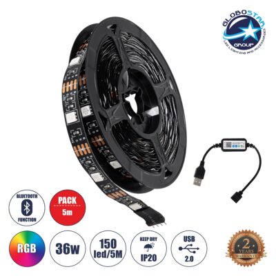 LEDTM® CHROMAWAVE 90759 Σετ Ταινίας με Λειτουργία μέσω Bluetooth & WiFi APP LED 36W 2160lm 120° DC 5V με USB 2.0 IP20 150 x SMD5050 Chip Πολύχρωμο RGB Dimmable - Sanan SMD Chip - Μ500 x Π1 x Υ0.2cm - Ρολό 5 Μέτρων - 2 Χρόνια Εγγύηση