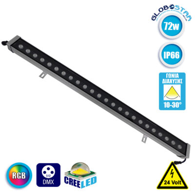 LEDTM® WASHER-MOZA 05121 Μπάρα Φωτισμού Wall Washer LED 72W 7200lm 10-30° DC 24V Αδιάβροχο IP66 RGB Dimmable - Γκρι Ανθρακί - Μ100 x Π7.4 x Υ7cm - 3 Χρόνια Εγγύηση
