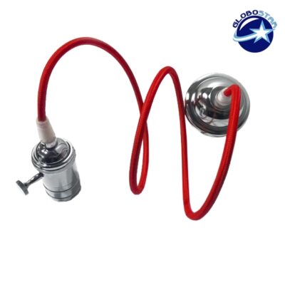 LEDTM® SUSPENS 115104 Vintage Κρεμαστό Φωτιστικό Οροφής με Ντουί 1 x E27 AC 220-240V IP20 - Ασημί & Κόκκινο - Μ6.7 x Π6.7 x Y94.3cm