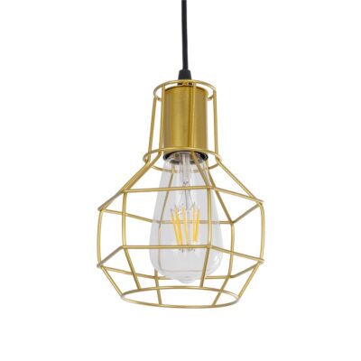 LEDTM® CAGE 00950 Vintage Κρεμαστό Φωτιστικό Οροφής με Ντουί 1 x E27 AC 220-240V IP20 - Χρυσό - Μ15 x Π15 x Y22cm