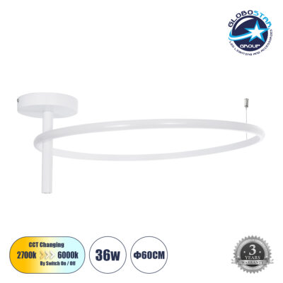 LEDTM® VERONA 61224 Μοντέρνο Φωτιστικό Οροφής LED 36W 4032lm 360° AC 220-240V IP20 Ρυθμιζόμενο Λευκό CCT με On/Off 2700K/4500K/6000K - Lumileds SMD Chip - Λευκό Ματ - Μ60 x Π60 x Υ23cm - 3 Χρόνια Εγγύηση
