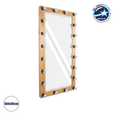 LEDTM® MAKEUP MIRROR-160x80-1 Μοντέρνος Καθρέπτης Μακιγιάζ με Πλαίσιο Φυσικού Ξύλου με Διακόπτη On/Off 20 x E27 AC220-240V - Μ80 x Π7 x Υ160cm - Μπεζ Δρυς