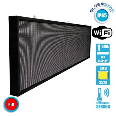 LEDTM® DISPLAY 90291 Κυλιόμενη Ψηφιακή Επιγραφή P10 Μονής Όψης LED AC 220-240V Αδιάβροχο IP65 Κόκκινο - WiFi Control μέσω FK APP - Αισθητήρας Θερμοκρασίας & Υγρασίας - Μ264 x Π9 x Υ72cm - 2 Χρόνια Εγγύηση