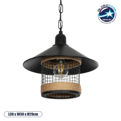 LEDTM® GLORA 201-0090 Vintage Κρεμαστό Φωτιστικό Οροφής με Ντουί 1 x E27 AC 220-240V IP20 - Μαύρο & Μπεζ - Μ30 x Π30 x Υ29cm