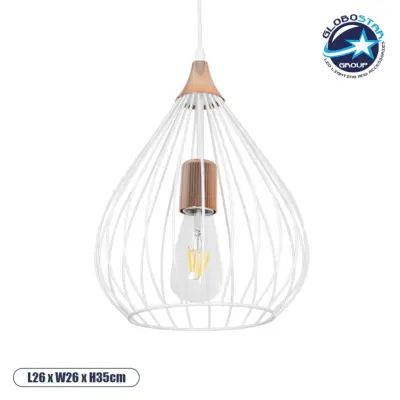 LEDTM® RADIARO 201-0014 Vintage Κρεμαστό Φωτιστικό Οροφής με Ντουί 1 x E27 AC 220-240V IP20 - Λευκό & Χάλκινο - Μ26 x Π26 x Υ35cm