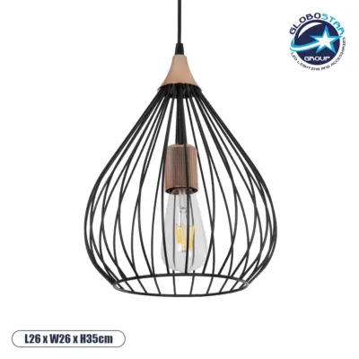 LEDTM® RADIARO 201-0015 Vintage Κρεμαστό Φωτιστικό Οροφής με Ντουί 1 x E27 AC 220-240V IP20 - Μαύρο & Χάλκινο - Μ26 x Π26 x Υ35cm