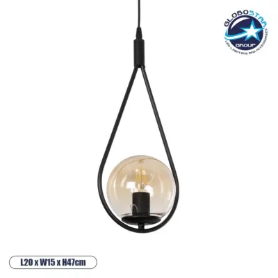 LEDTM® DROP 201-0016 Vintage Κρεμαστό Φωτιστικό Οροφής με Ντουί 1 x E27 AC 220-240V IP20 - Μαύρο & Μελί - Μ20 x Π15 x Υ47cm