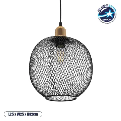 LEDTM® SOLUX 201-0019 Μοντέρνο Κρεμαστό Φωτιστικό Οροφής με Ντουί 1 x E27 AC 220-240V IP20 - Μαύρο & Χρυσό - Μ25 x Π25 x Υ32cm