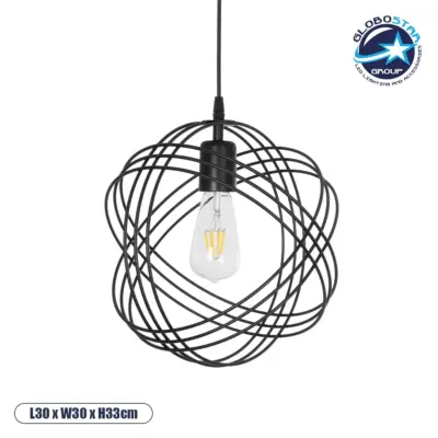 LEDTM® GLOWN 201-0023 Μοντέρνο Κρεμαστό Φωτιστικό Οροφής με Ντουί 1 x E27 AC 220-240V IP20 - Μαύρο - Μ30 x Π30 x Υ33cm