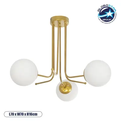 LEDTM® SHINY 201-0028 Vintage Φωτιστικό Οροφής με Ντουί 3 x E27 AC 220-240V IP20 - Λευκό & Χρυσό - Μ70 x Π70 x Υ16cm