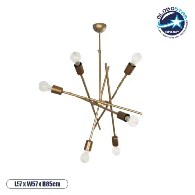 LEDTM® SUNFY 201-0033 Μοντέρνο Κρεμαστό Φωτιστικό Οροφής με Ντουί 6 x E27 AC 220-240V IP20 - Χρυσό - Μ57 x Π57 x Υ85cm