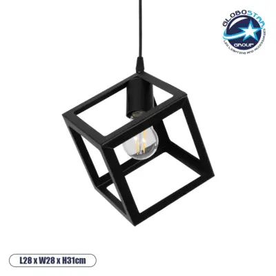 LEDTM® DISE 201-0049 Μοντέρνο Κρεμαστό Φωτιστικό Οροφής με Ντουί 1 x E27 AC 220-240V IP20 - Μαύρο - Μ28 x Π28 x Υ29cm