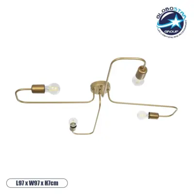 LEDTM® MOORNA 201-0065 Vintage Φωτιστικό Οροφής με Ντουί 4 x E27 AC 220-240V IP20 - Χρυσό - Μ97 x Π97 x Υ7cm