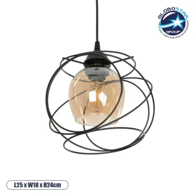 LEDTM® GLINDER 201-0068 Vintage Κρεμαστό Φωτιστικό Οροφής με Ντουί 1 x E27 AC 220-240V IP20 - Μαύρο & Μελί - Μ25 x Π18 x Υ24cm