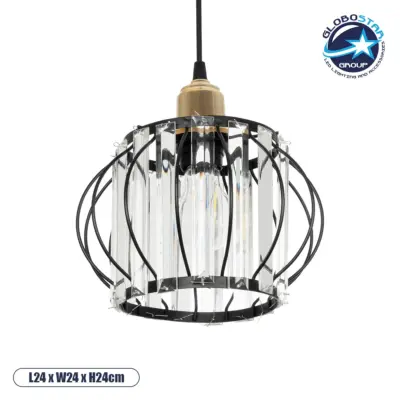 LEDTM® LUCERO 201-0078 Vintage Κρεμαστό Φωτιστικό Οροφής με Ντουί 1 x E27 AC 220-240V IP20 - Μαύρο & Διάφανο - Μ24 x Π24 x Υ24cm