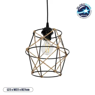 LEDTM® SOLON 201-0088 Vintage Κρεμαστό Φωτιστικό Οροφής με Ντουί 1 x E27 AC 220-240V IP20 - Μαύρο & Μπεζ - Μ22 x Π22 x Υ27cm