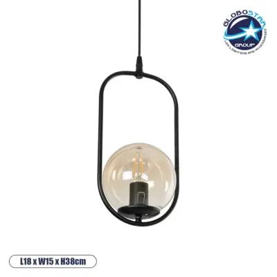 LEDTM® ZENITH 201-0093 Vintage Κρεμαστό Φωτιστικό Οροφής με Ντουί 1 x E27 AC 220-240V IP20 - Μαύρο & Μελί - Μ18 x Π15 x Υ38cm