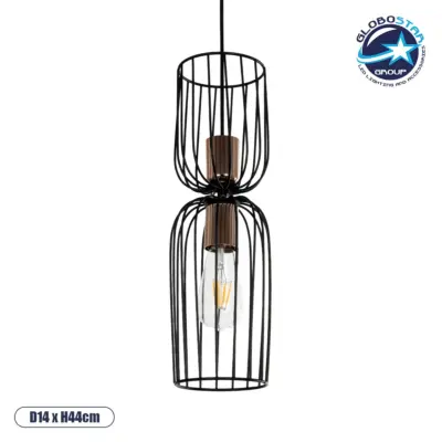 LEDTM® LAVERA 201-0124 Vintage Κρεμαστό Φωτιστικό Οροφής με Ντουί 1 x E27 AC 220-240V IP20 - Μαύρο & Μπρούτζινο - Μ14 x Π14 x Υ44cm