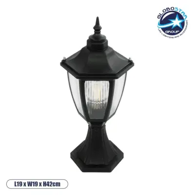 LEDTM® ENGLAND 202-0009 Vintage Επιδαπέδιο Φωτιστικό Φαναράκι Μονόφωτο 1 x E27 IP44 Μαύρο & Διάφανο Πλαστικό - Μ20 x Π20 x Υ45cm