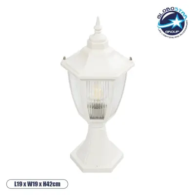 LEDTM® ENGLAND 202-0010 Vintage Επιδαπέδιο Φωτιστικό Φαναράκι Μονόφωτο 1 x E27 IP44 Λευκό & Διάφανο Πλαστικό - Μ20 x Π20 x Υ45cm