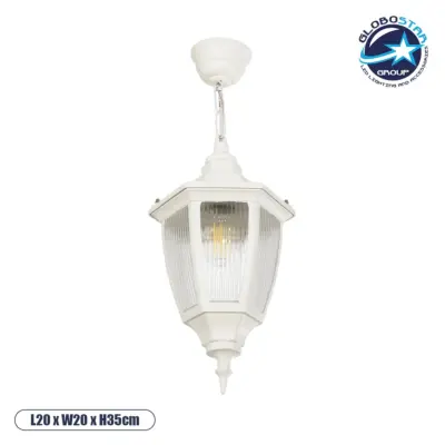 LEDTM® ENGLAND 202-0014 Vintage Κρεμαστό Φωτιστικό Οροφής με Ντουί 1 x E27 AC 220-240V IP44 - Λευκό - Μ20 x Π20 x Υ35cm